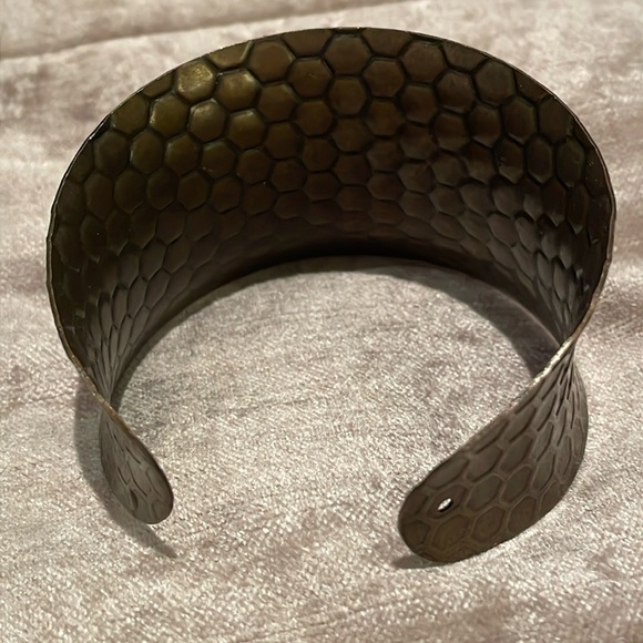 Bronze Honeycomb Faux Pearl Rhinestone Bracelet Cuff 6-9” Southwestern Style - Picture 3 of 7